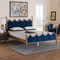 Baxton Studio Calgary Retro-Modern Royal Blue Velvet Fabric and Walnut Brown Wood Queen Size Platform Bed 245-13442-ZORO - alternate 7